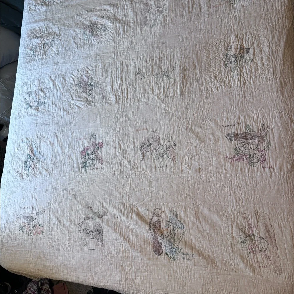 Vintage Bird & Floral Patterned States Quilt READ 96” length X 72” across